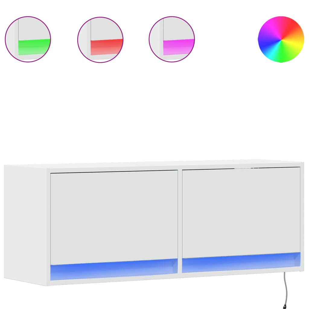 væghængt tv-bord med LED-lys 100x31x35 cm hvid