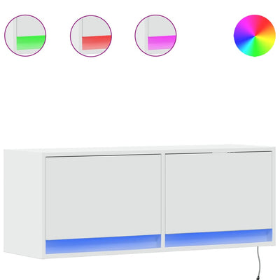 væghængt tv-bord med LED-lys 100x31x35 cm hvid