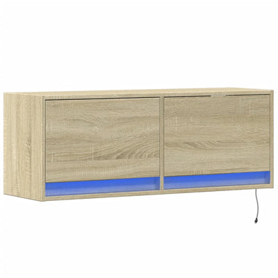 væghængt tv-bord med LED-lys 100x31x35 cm sonoma-eg