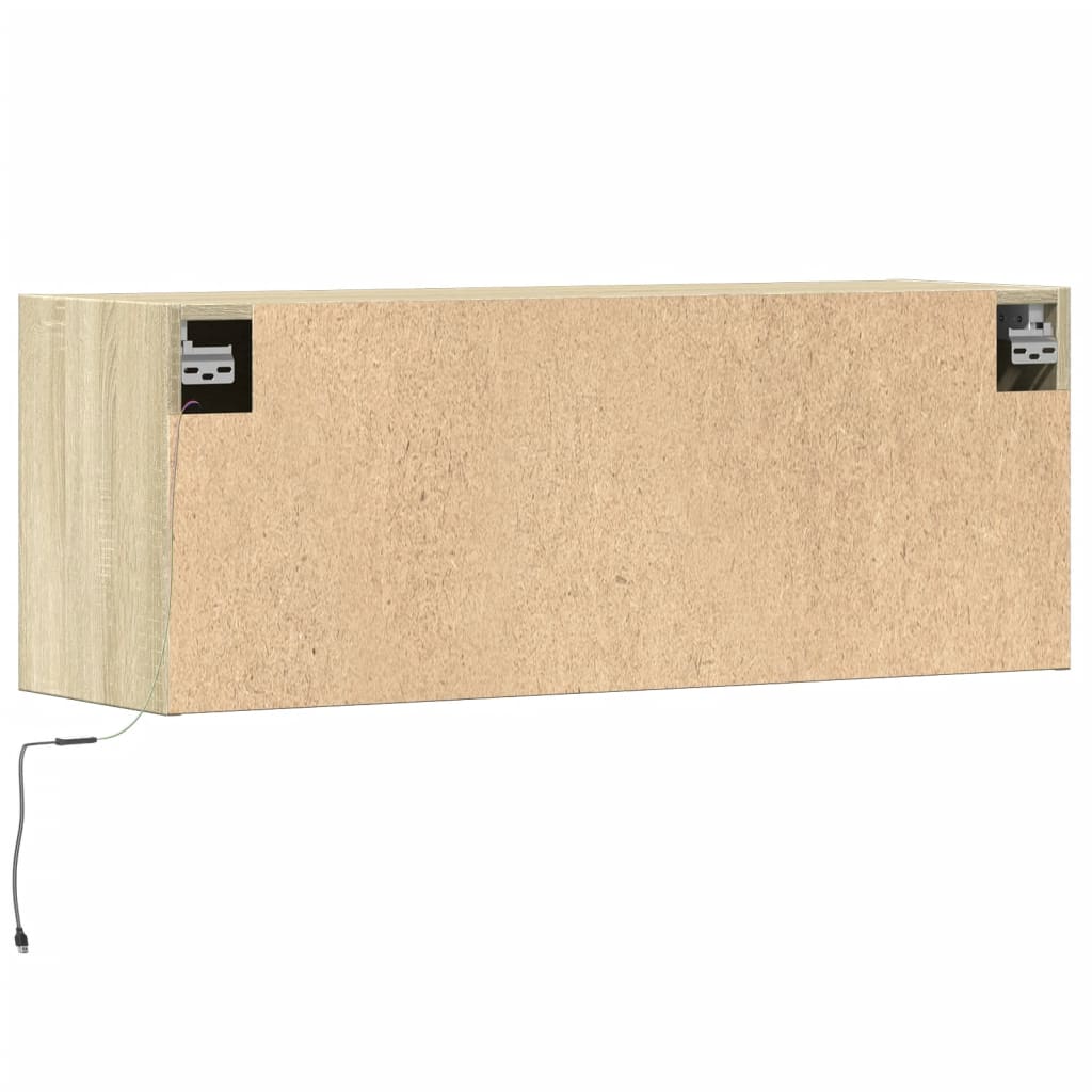 væghængt tv-bord med LED-lys 100x31x35 cm sonoma-eg