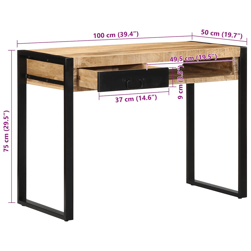 skrivebord 100x50x75 cm massivt ru mangotræ