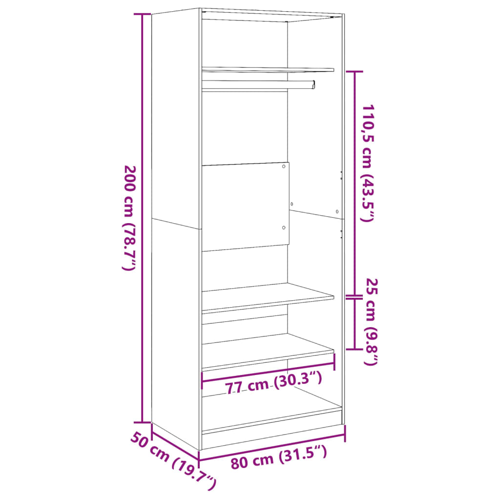 klædeskab 80x50x200 cm konstrueret træ hvid