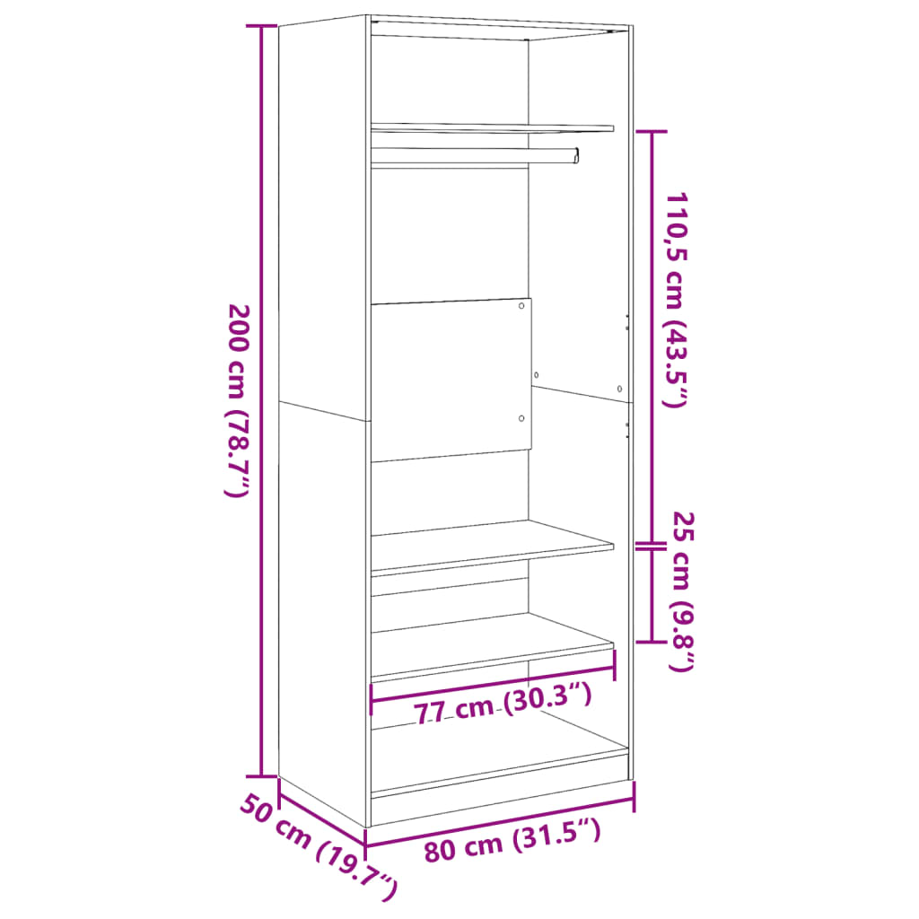 klædeskab 80x50x200 cm konstrueret træ sort