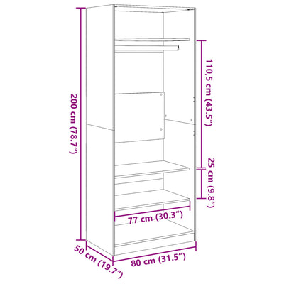 klædeskab 80x50x200 cm konstrueret træ sort