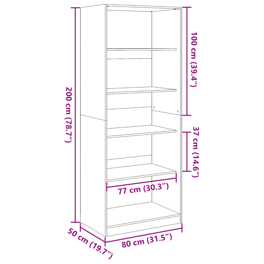 klædeskab 80x50x200 cm konstrueret træ hvid