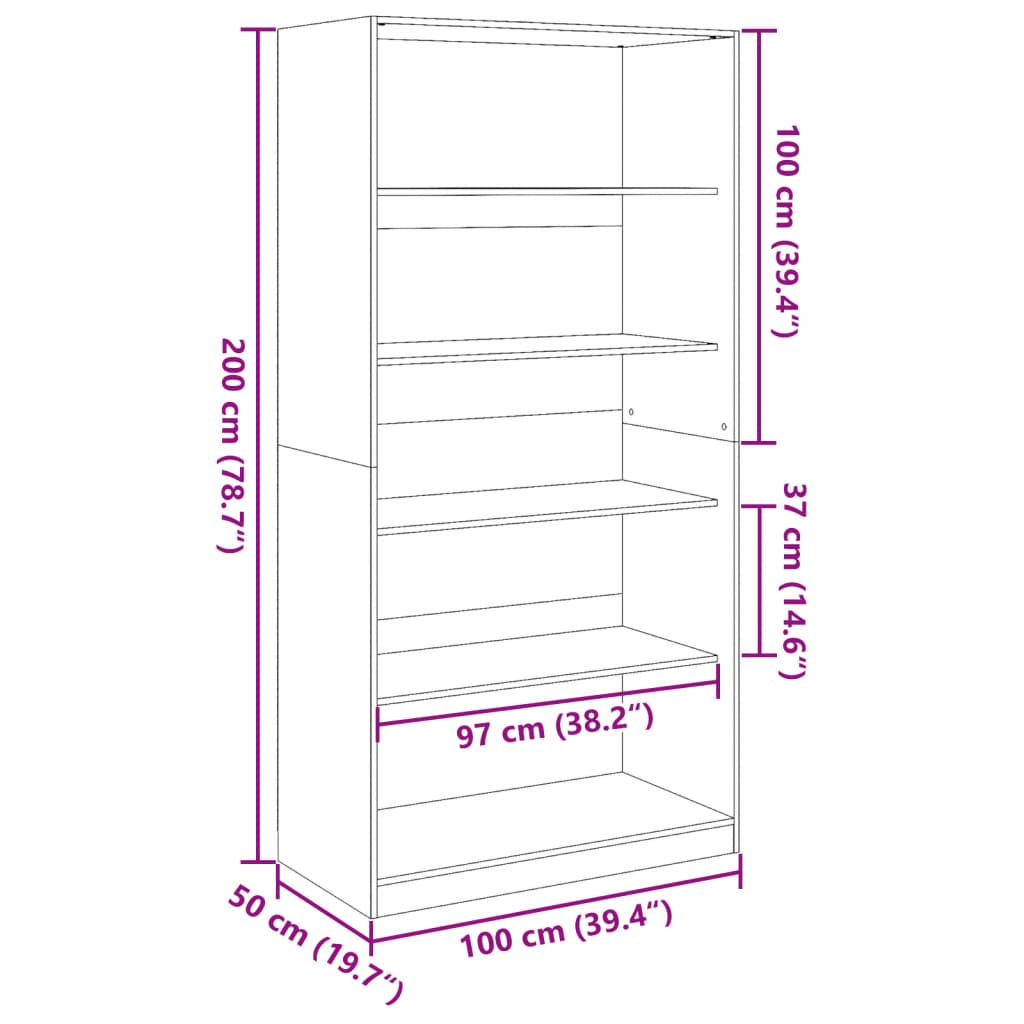 klædeskab 100x50x200 cm konstrueret træ gammelt trælook