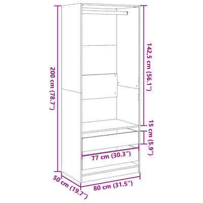 klædeskab 80x50x200 cm konstrueret træ sort