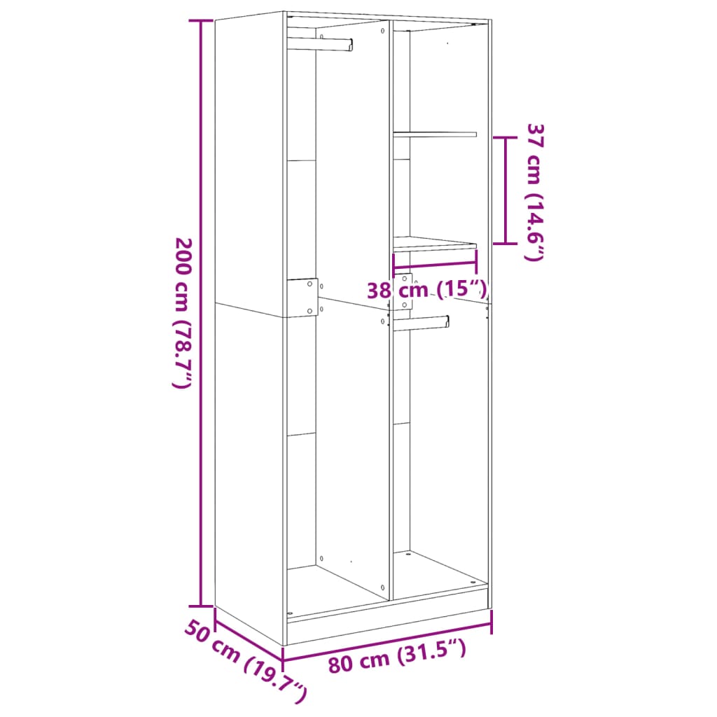 klædeskab 80x50x200 cm konstrueret træ hvid