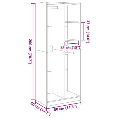 klædeskab 80x50x200 cm konstrueret træ hvid