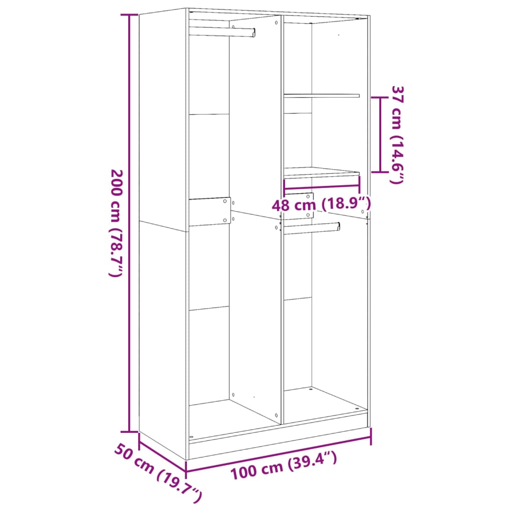 klædeskab 100x50x200 cm konstrueret træ hvid