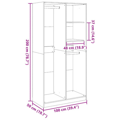 klædeskab 100x50x200 cm konstrueret træ sonoma-eg