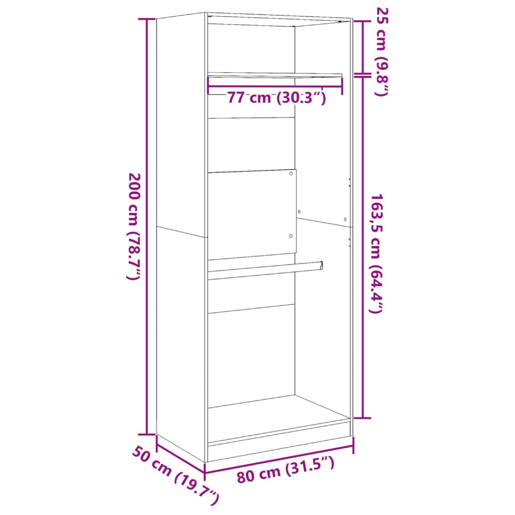 klædeskab 80x50x200 cm konstrueret træ hvid