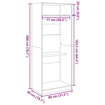 klædeskab 80x50x200 cm konstrueret træ hvid