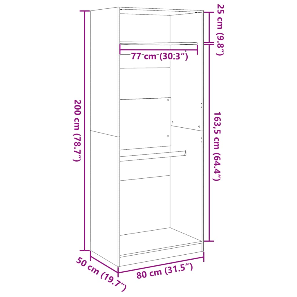 klædeskab 80x50x200 cm konstrueret træ sort