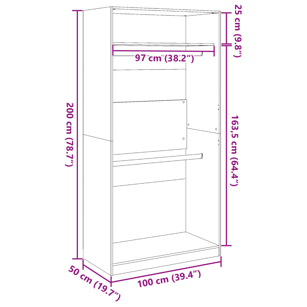 klædeskab 100x50x200 cm konstrueret træ sort