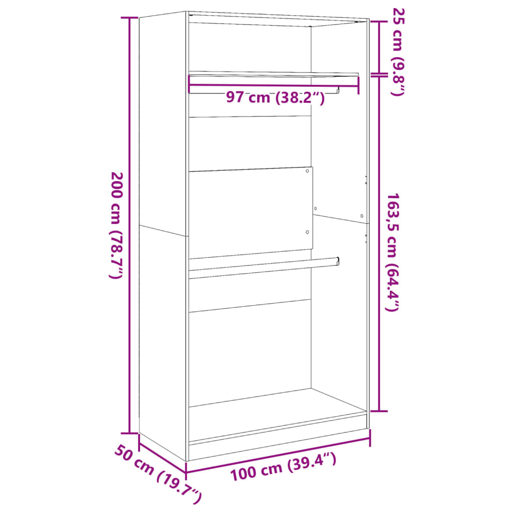 klædeskab 100x50x200 cm konstrueret træ sonoma-eg