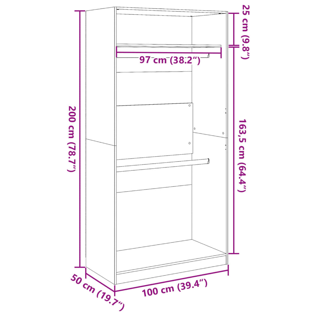 klædeskab 100x50x200 cm konstrueret træ grå sonoma-eg