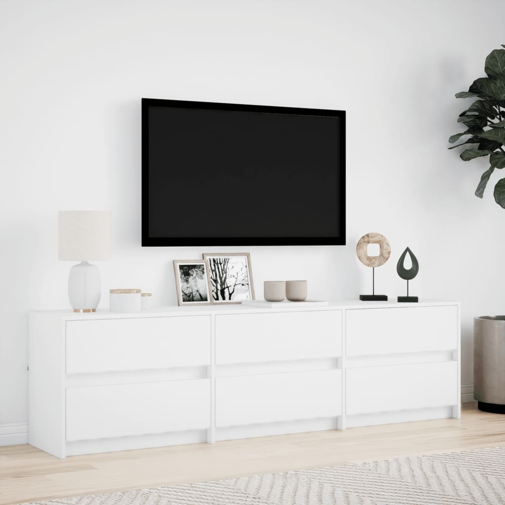 tv-bord med LED-lys 180x34x50 cm konstrueret træ hvid