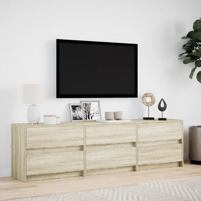 tv-bord med LED-lys 180x34x50 cm konstrueret træ sonoma-eg