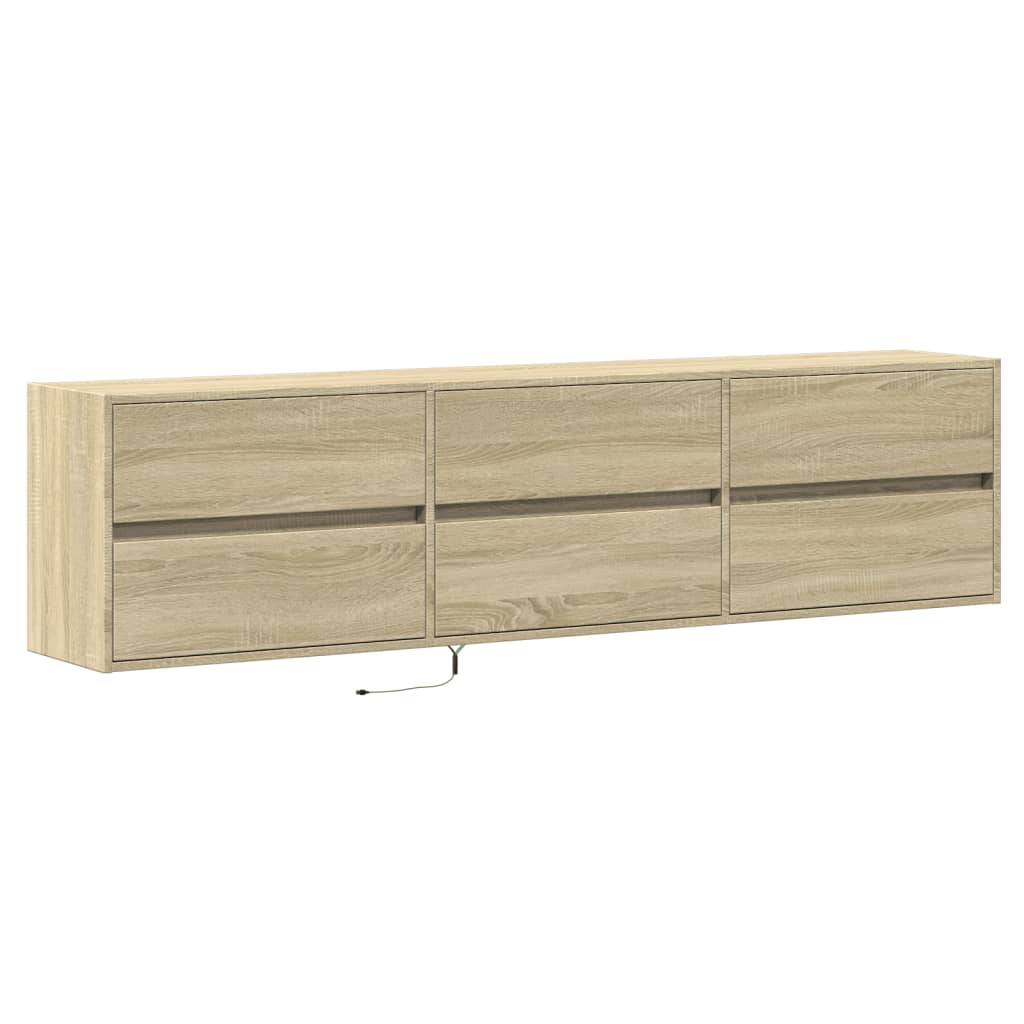 væghængt tv-bord med LED 180x31x45 cm sonoma-eg