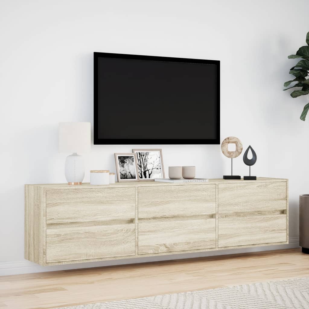 væghængt tv-bord med LED 180x31x45 cm sonoma-eg