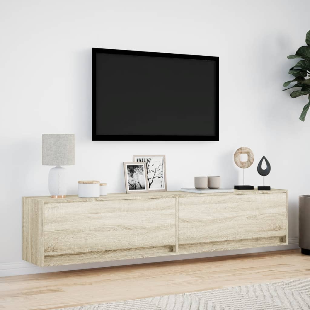 væghængt tv-bord med LED 180x31x38 cm sonoma-eg