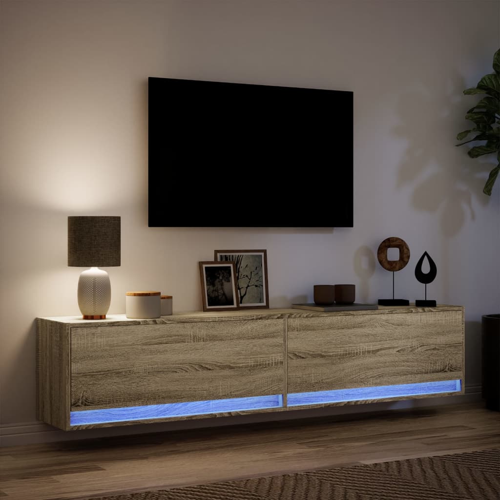 væghængt tv-bord med LED 180x31x38 cm sonoma-eg