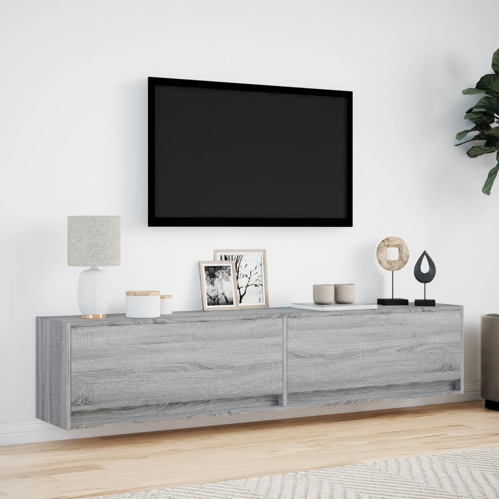 væghængt tv-bord med LED 180x31x38 cm grå sonoma-eg