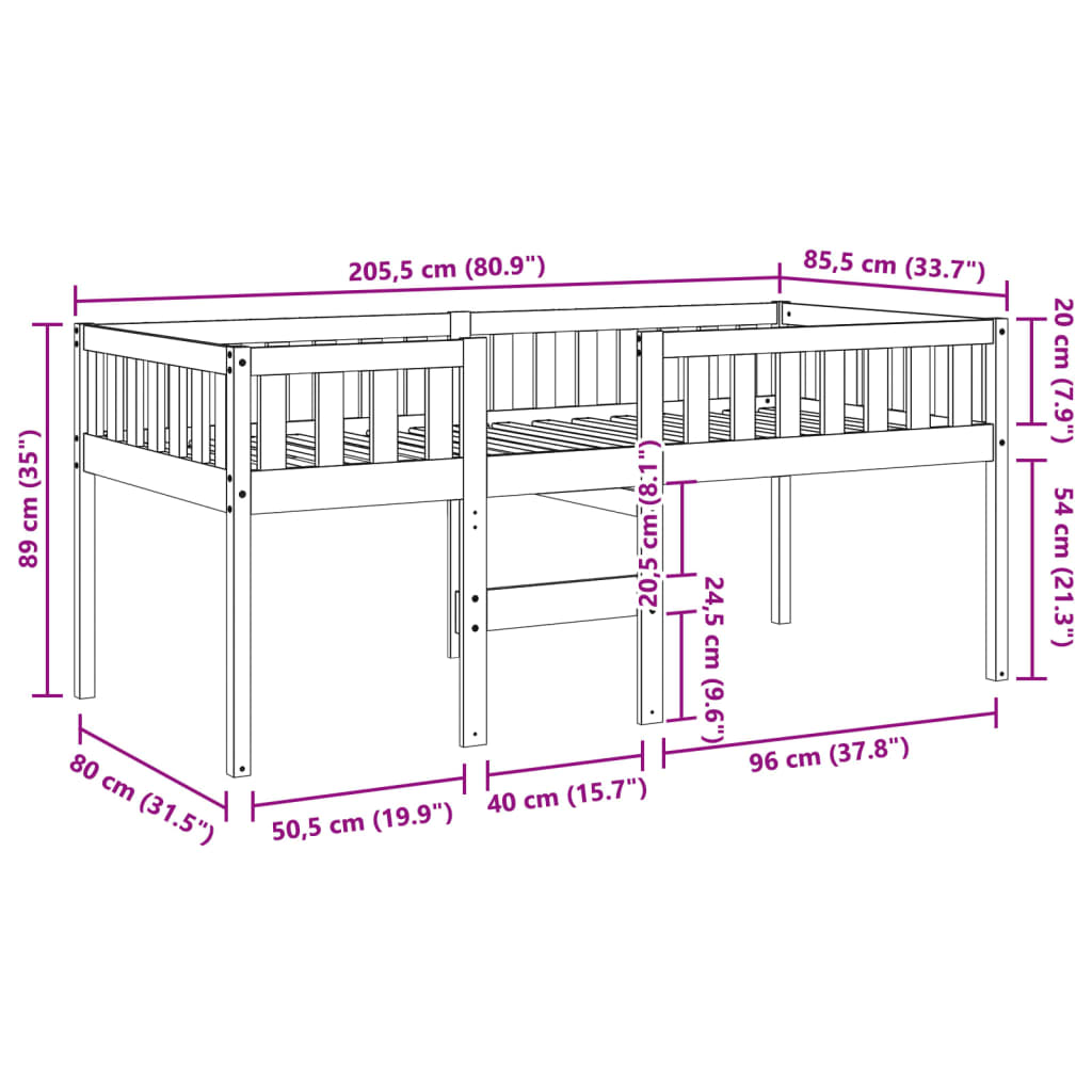 juniorseng uden madras 80x200 cm massivt fyrretræ hvid