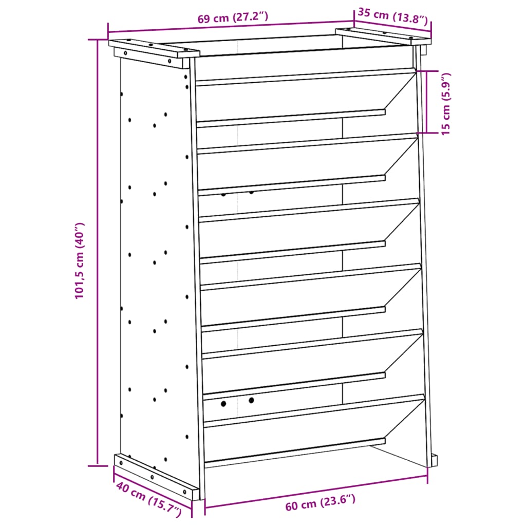 plantevæg 69x40x101,5 cm 6 niveauer massivt fyrretræ