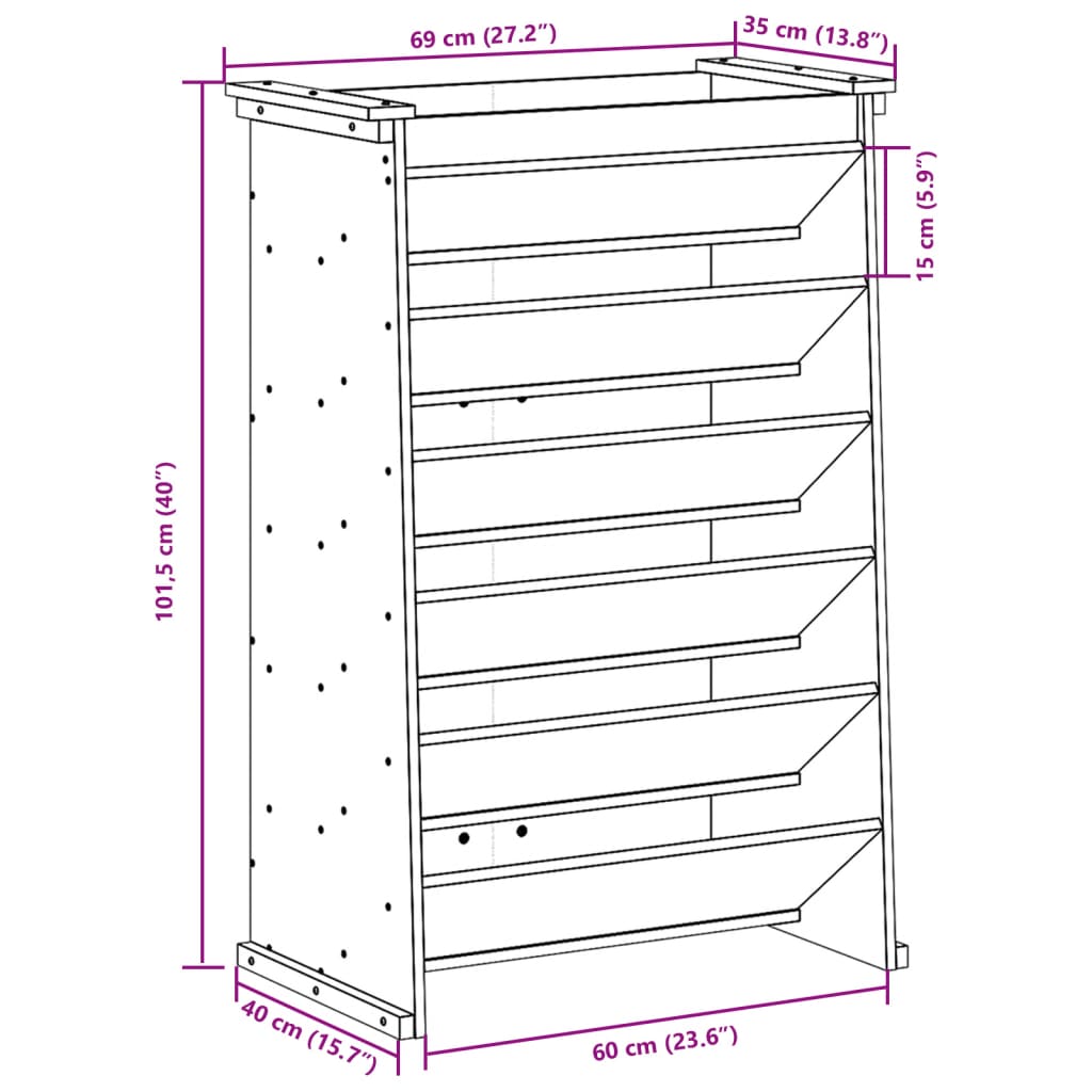 plantevæg 69x40x101,5 cm 6 niveauer massivt fyrretræ hvid