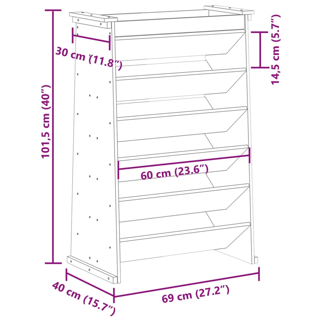 plantevæg 69x40x101,5 cm 6 niveauer massivt fyrretræ