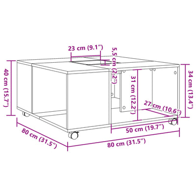 sofabord 80x80x40 cm konstrueret træ gammelt trælook