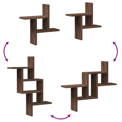 væghylder 2 stk. 38x12x38 cm konstrueret træ brun egetræsfarve