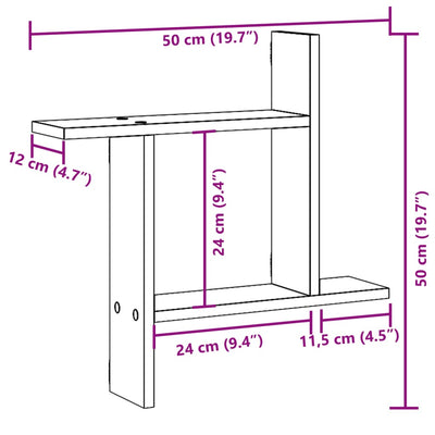 væghængte kubehylder 2 stk. 50x12x50 cm konstrueret træ hvid