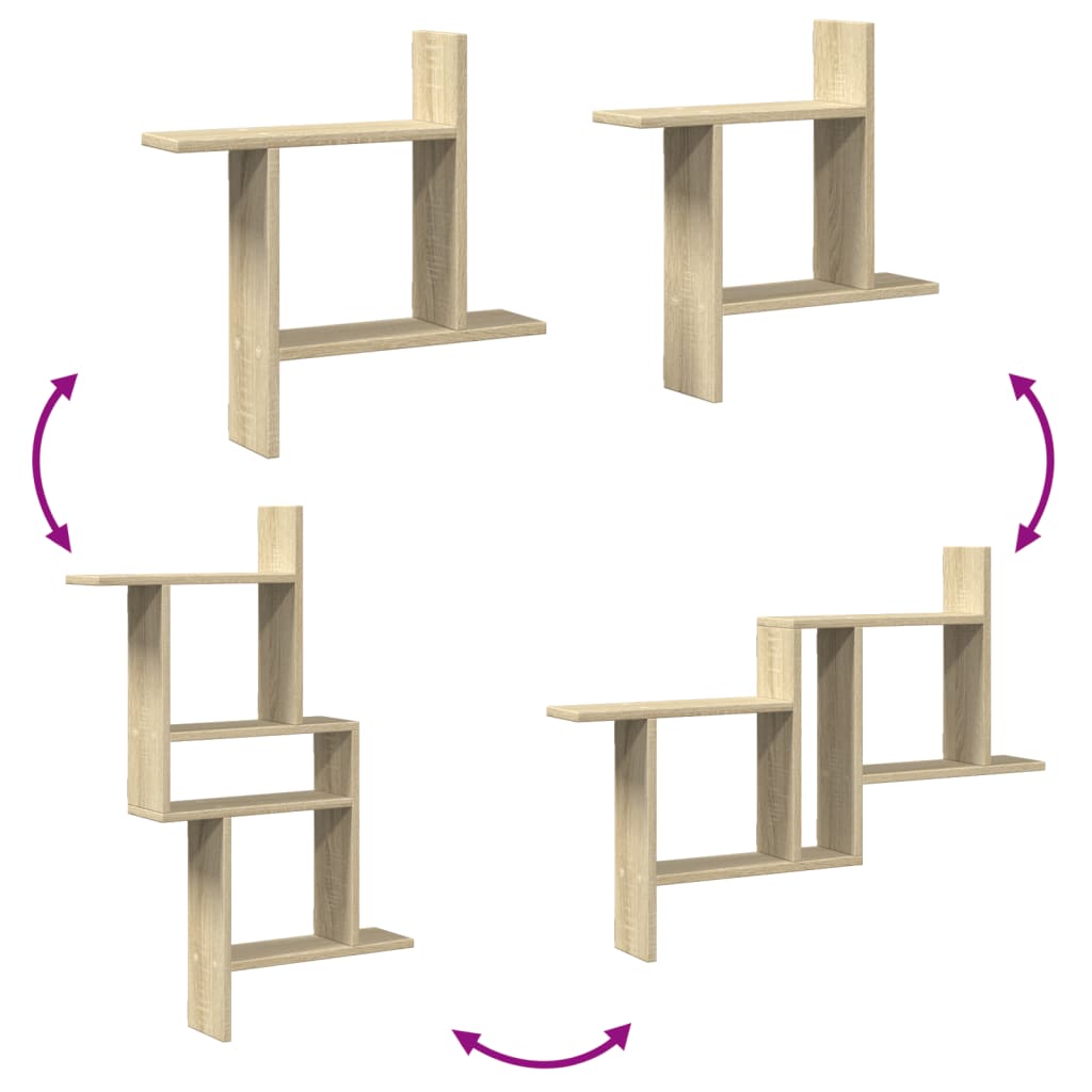 væghængte hylder 2 stk. 50x12x50 cm konstrueret træ sonoma-eg