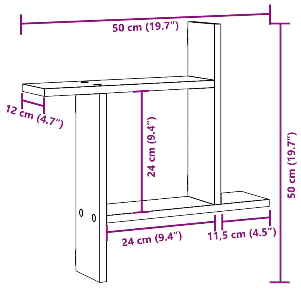 væghængte hylder 2 stk. 50x12x50 cm konstrueret træ sonoma-eg