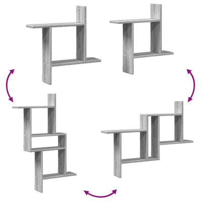 væghylder 2 stk. 50x12x50 cm konstrueret træ grå sonoma-eg