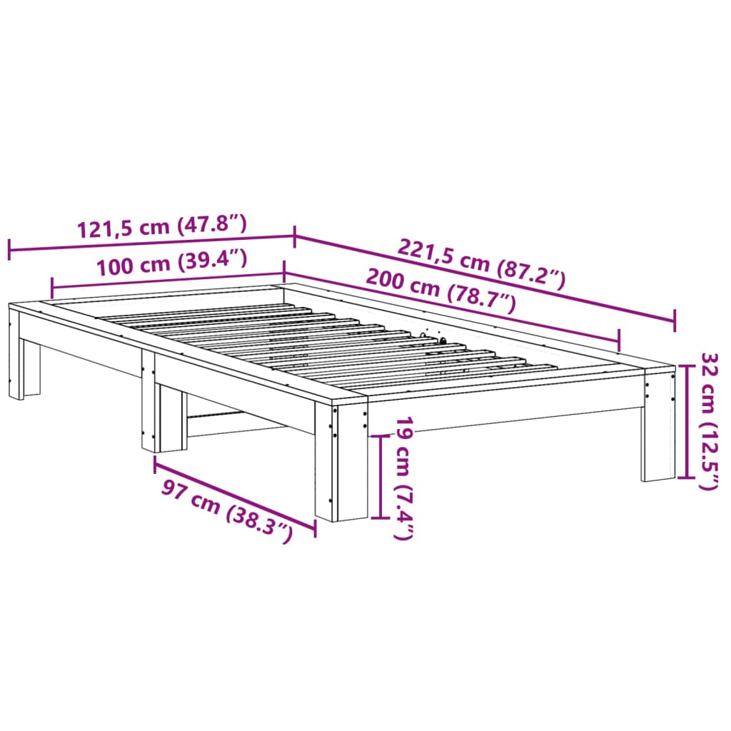 sengeramme uden madras 100x200 cm massivt fyrretræ gyldenbrun