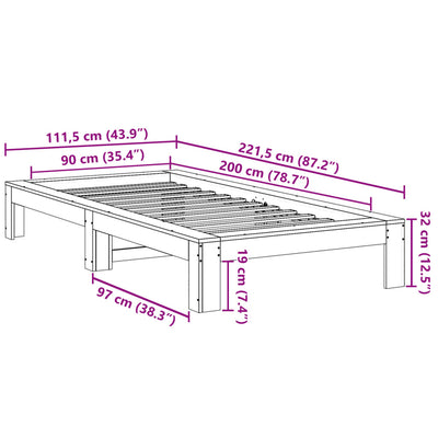 sengeramme uden madras 90x200 cm massivt fyrretræ gyldenbrun