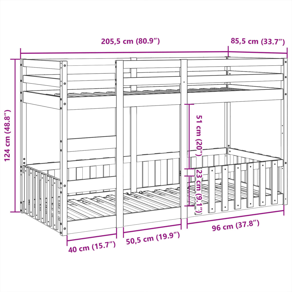 køjeseng 80x200 cm massivt fyrretræ