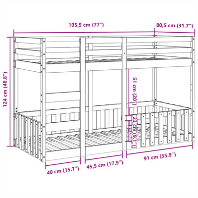 køjeseng 75x190 cm massivt fyrretræ