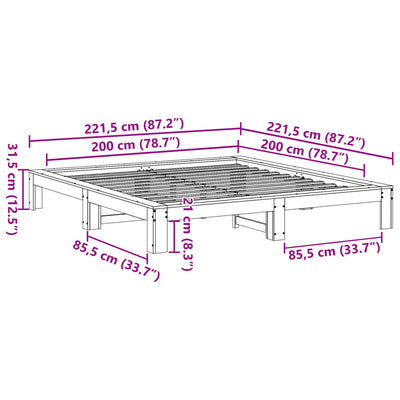 sengeramme uden madras 200x200 cm massivt fyrretræ