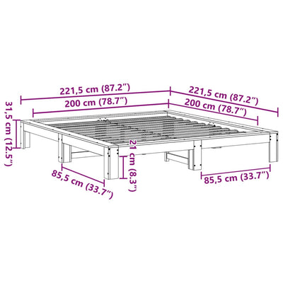 sengeramme uden madras 200x200 cm massivt fyrretræ hvid