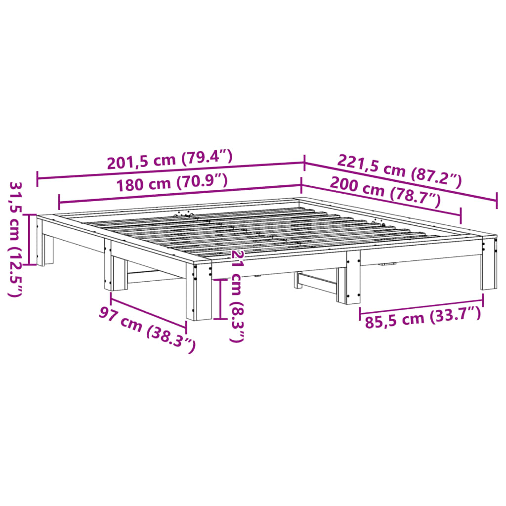 sengeramme uden madras 180x200 cm massivt fyrretræ