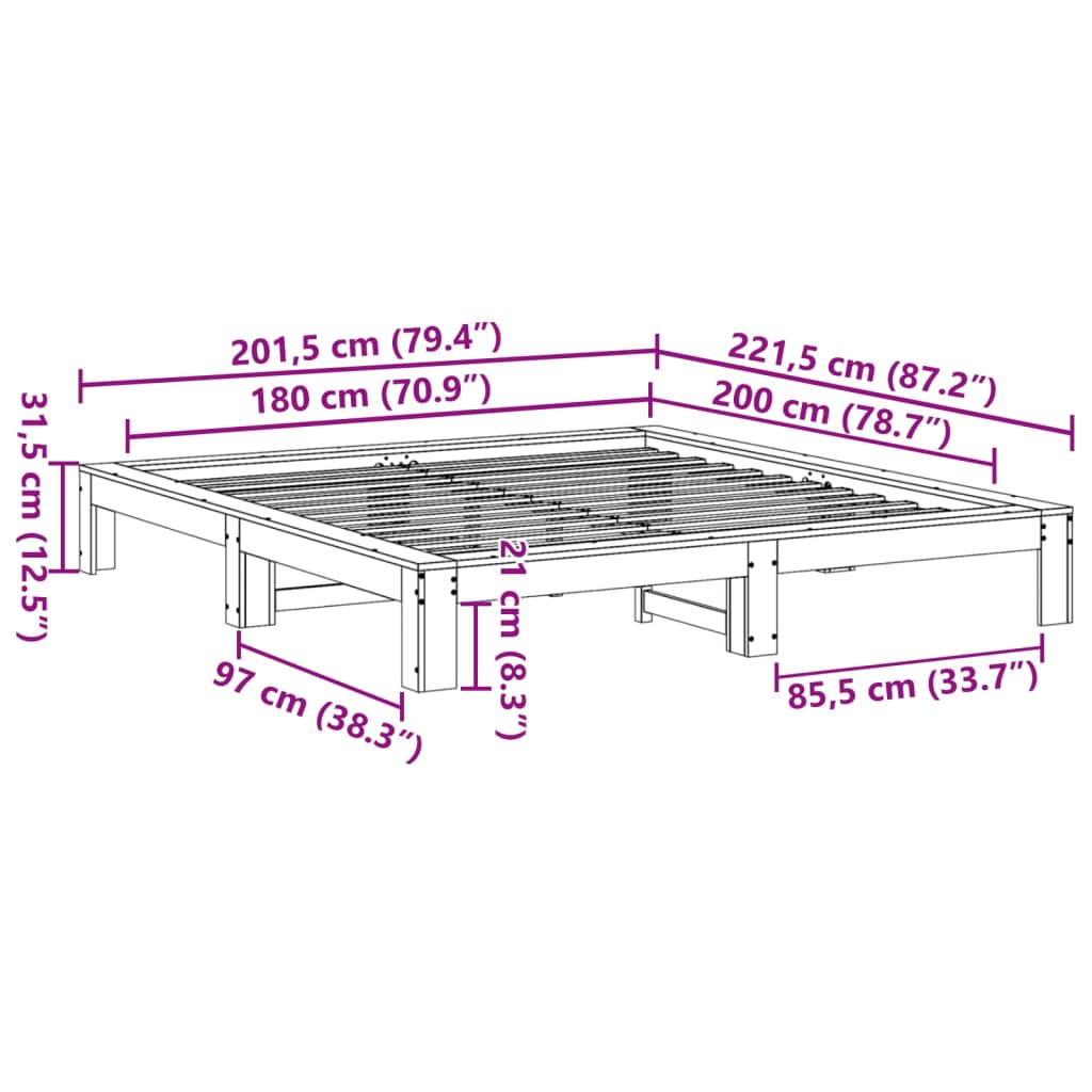 sengeramme uden madras 180x200 cm massivt fyrretræ hvid