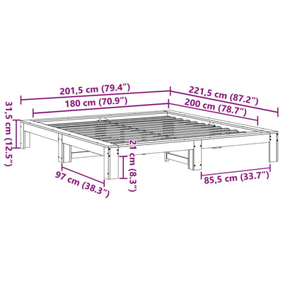 sengeramme uden madras 180x200 cm massivt fyrretræ hvid