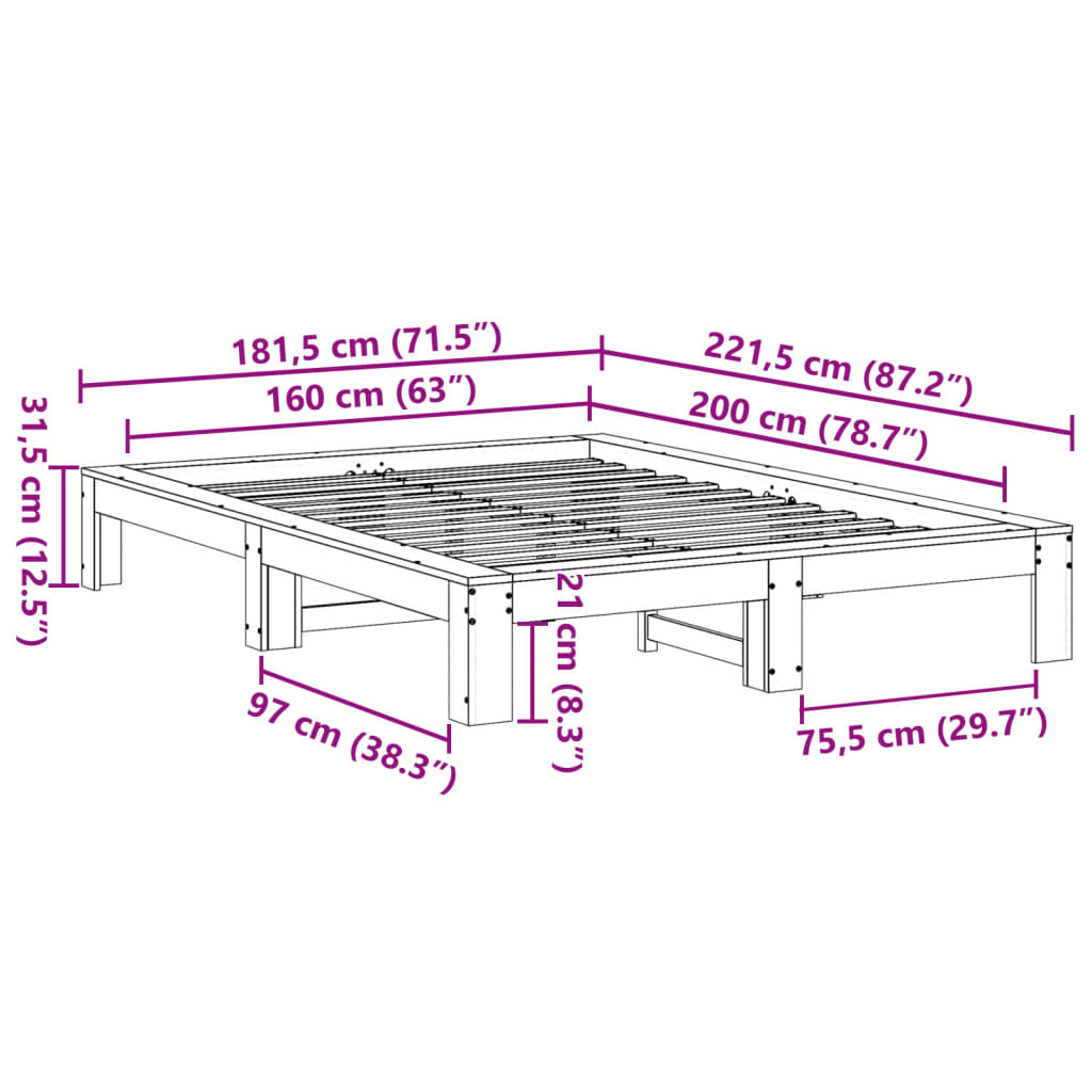 sengeramme uden madras 160x200 cm massivt fyrretræ