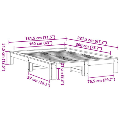 sengeramme uden madras 160x200 cm massivt fyrretræ hvid