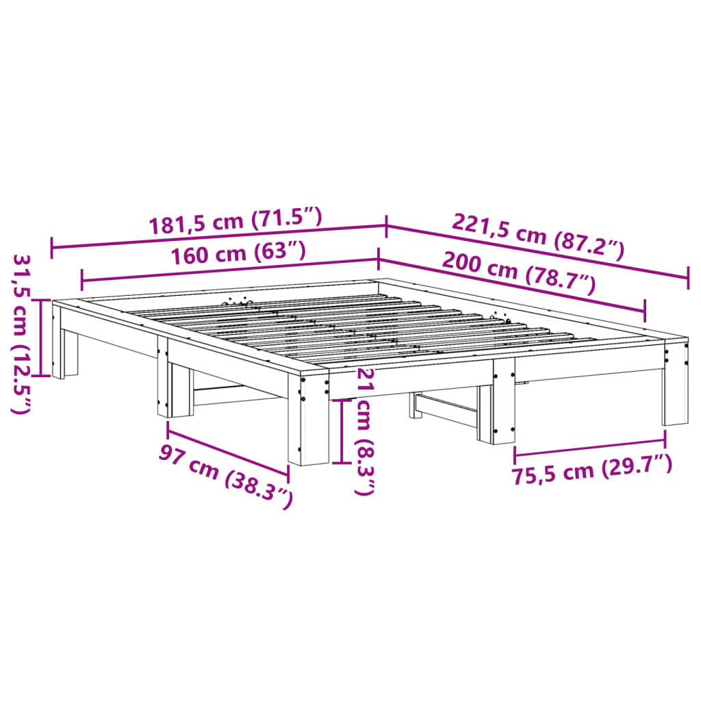 sengeramme uden madras 160x200 cm massivt fyrretræ gyldenbrun